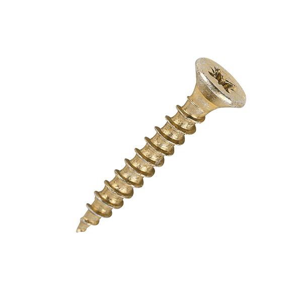 Wood screw product image for the 3 x 20mm Countersunk Wood Screws, Pozi, Zinc & Yellow, Box of 200 (30025CLAF)