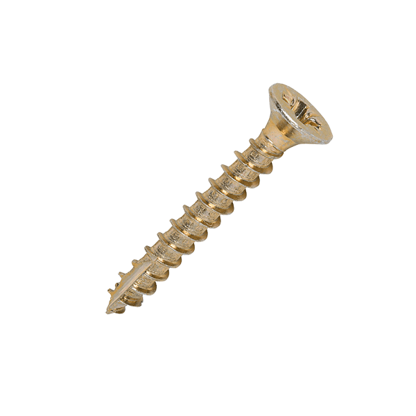 Wood screw image form Timco for the 3.5 x 25mm Countersunk Wood Screws, Pozi, Zinc & Yellow, Box of 200 (35025CLAF)