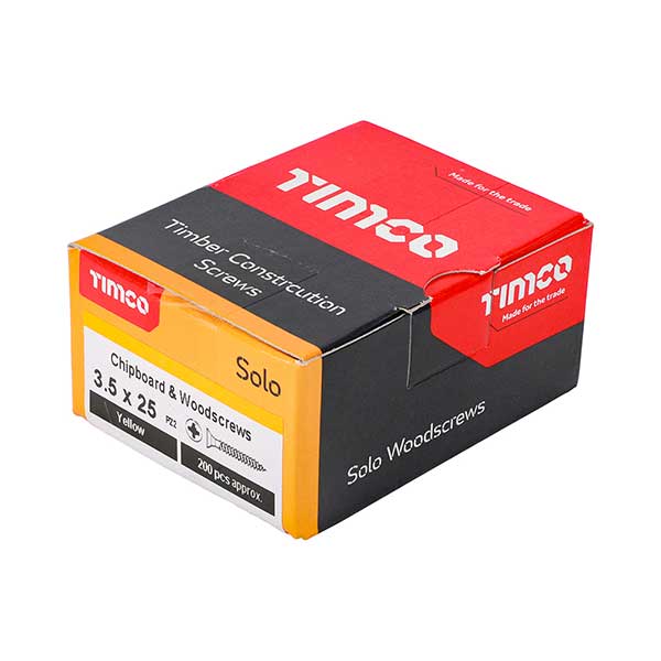 Timco 3.5 x 25mm Countersunk Solo Wood Screws, 35025SOLOC, ZYP (Box of 200)