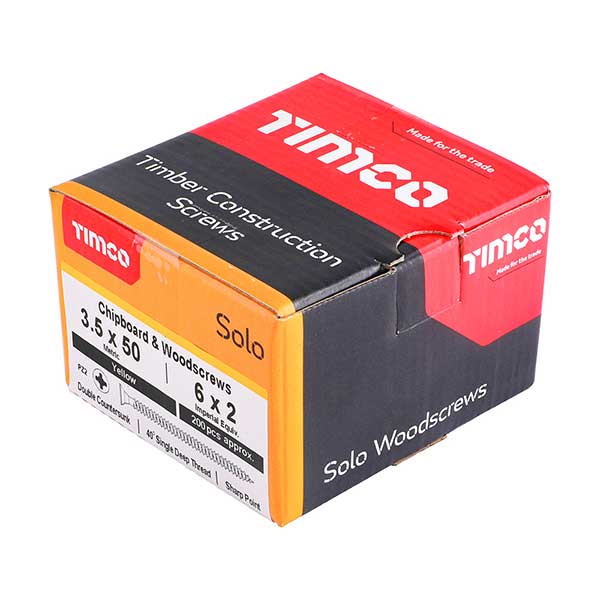 Image showing the box for the Timco 3.5 x 50mm Countersunk Solo Wood Screws from Fusion Fixings.