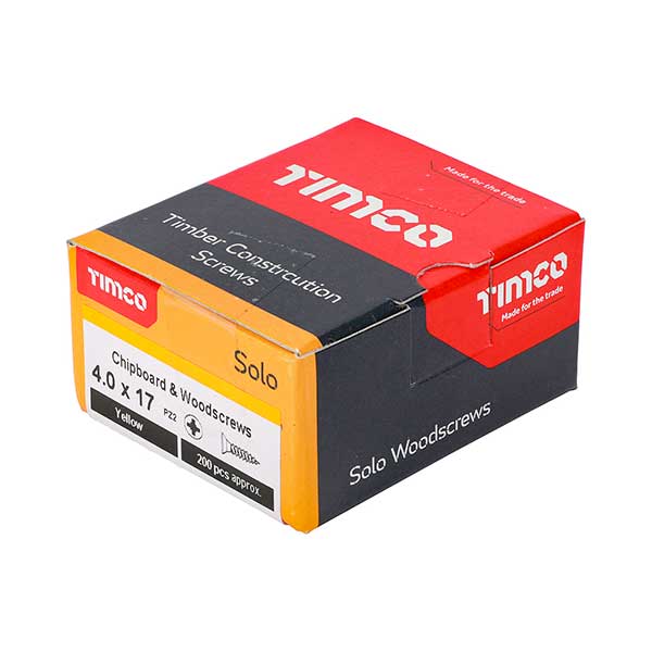 Screw box image of the Timco 4 x 17mm Countersunk Solo Woodscrews from Fusion Fixings.