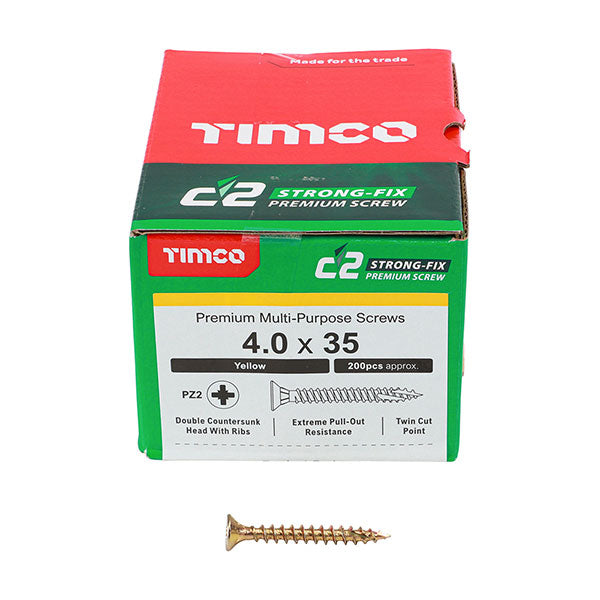 4 x 35mm Timco C2 Strong Fix Wood Screws, Pozi, Countersunk, ZY, Box of 200 (40035C2)