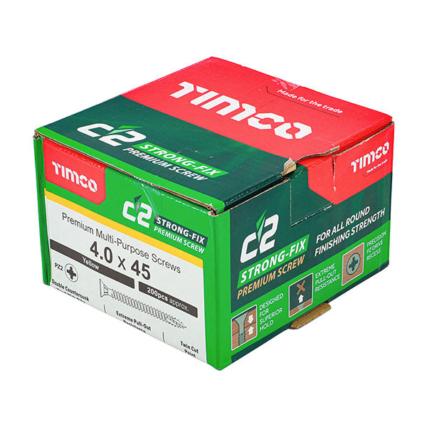 Product photography for 4 x 45mm Timco C2 Strong Fix Wood Screws, Pozi, Countersunk, ZY, Box of 200 (40045C2)