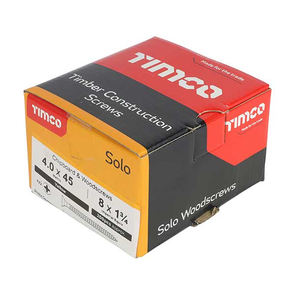 Timco 4 x 45mm Countersunk Solo Wood Screws product box image.