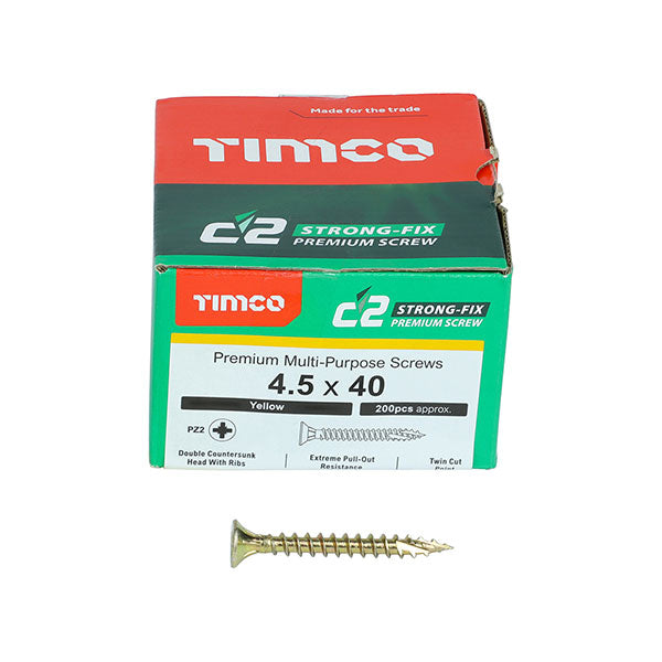 4.5 x 40mm Timco C2 Strong Fix Wood Screws, Pozi, Countersunk, ZY, Box of 200 (45040C2)