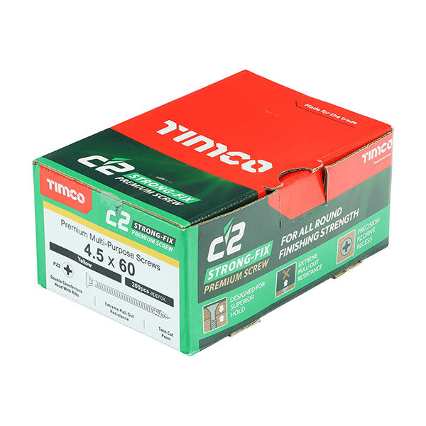 4.5 x 60mm Timco C2 Strong Fix Wood Screws, Pozi, Countersunk, ZY, Box of 200 (45060C2)