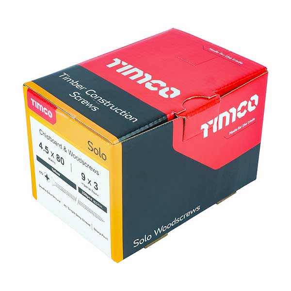 Timco 4.5 x 80mm Countersunk Solo Wood Screws, 45080SOLOC, ZYP (Box of 200)