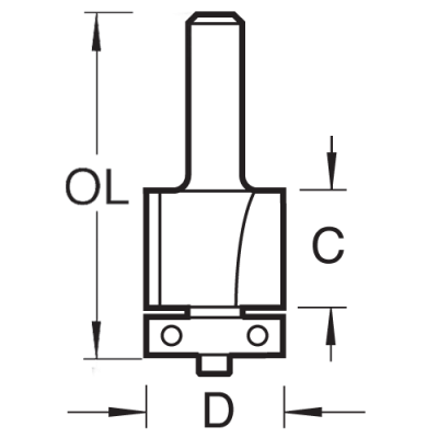 Trend Guided Router Trimmer, 6.35mm x 12.7mm, C167X1/4TC. Size diagram.