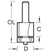 Trend Guided Router Trimmer, 6.35mm x 12.7mm, C167X1/4TC. Size diagram.