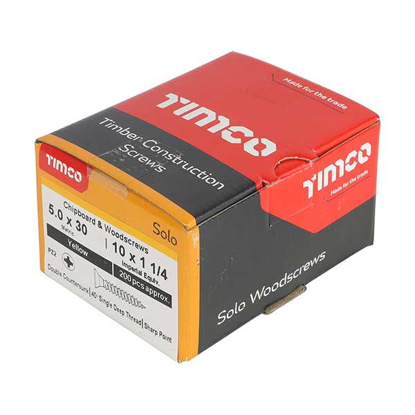 Box product image for the Timco 5 x 30mm Countersunk Solo Wood Screws, 50030SOLOC, ZYP (Box of 200)