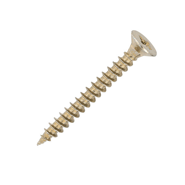 Timco wood screw product image for the 5 x 45mm Countersunk Wood Screws, Pozi, Zinc & Yellow, Box of 200 (50045CLAF). Supplied from Fusion Fixings as part of a growinf range held in stock.