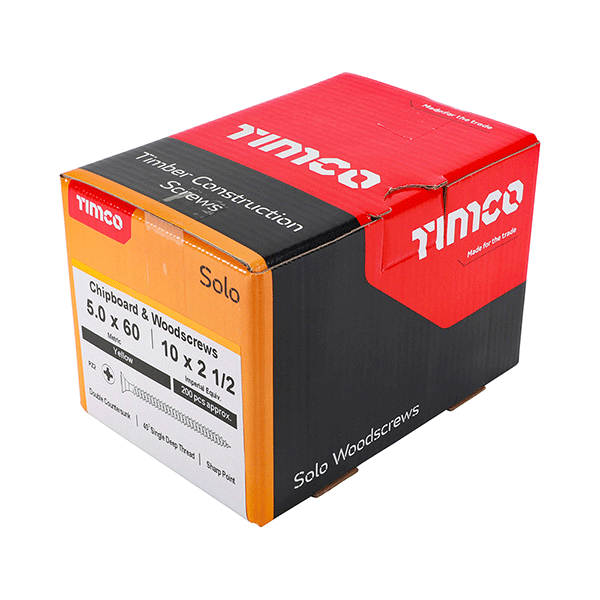 Timco 5 x 60mm Countersunk Solo Wood Screws, 50060SOLOC, ZYP (Box of 200)