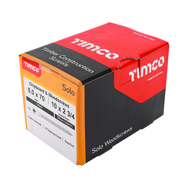 Wood screw Timco 5 x 70mm countersunk wood screws, Pozi, box of 200 50070SOLOC  product image.