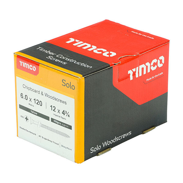 Timco 6 x 120mm Countersunk Solo Wood Screws, 60120SOLOC, ZYP (Box of 100)