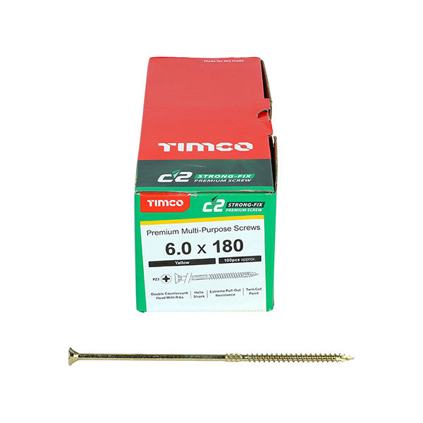 Wood screw product image for the 6 x 280mm Timco C2 Strong Fix Wood Screws, Pozi, Countersunk, ZY, Box of 100 (60180C2)