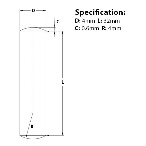 Screw guide for 4mm (M6) x 32mm, Metal Dowel Pin,  A1 Stainless Steel, DIN 7