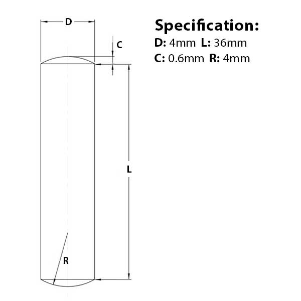 Screw guide for 4mm (M6) x 36mm, Metal Dowel Pin,  A1 Stainless Steel, DIN 7