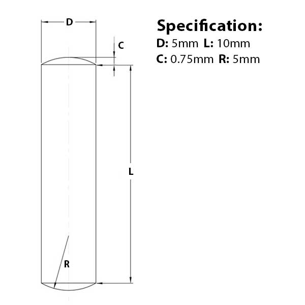 Screw guide for 5mm (M6) x 10mm, Metal Dowel Pin,  A1 Stainless Steel, DIN 7