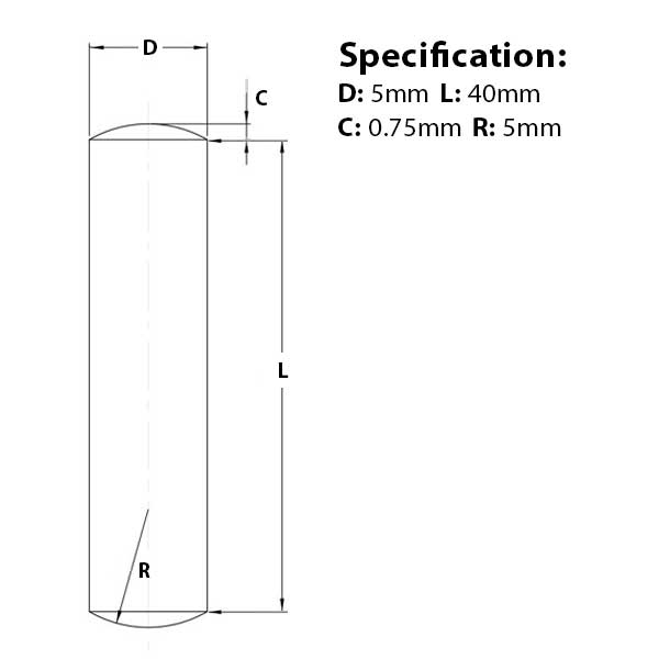 Screw guide for 5mm (M6) x 40mm, Metal Dowel Pin,  A1 Stainless Steel, DIN 7