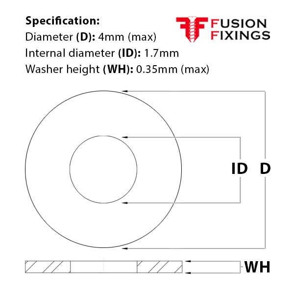 M1.6 Form A Flat Washer, A4 Stainless Steel, DIN 125A