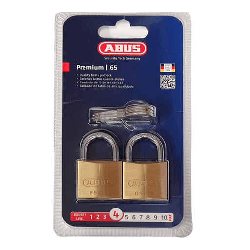 Product image for the ABUS 65/30mm Brass Padlock Twin Carded, 21730