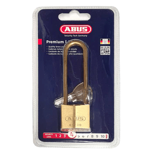 ABUS 65MB/30mm Solid Brass Padlock 70mm Long Shackle Carded, 37596