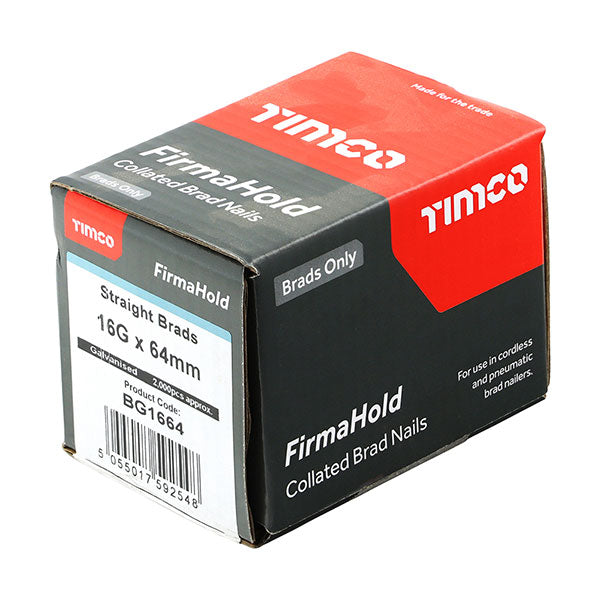 Timco brad nails box for the 16g x 64mm Collated Nails, Galvanised Straight Brad Nails, Pack of 2000 (BG1664)]