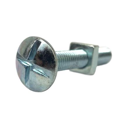 M6 x 50mm Roofing Bolt & Sq Nut Bright Zinc Plated