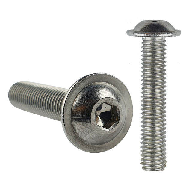 M6 x 90mm Flanged Socket Button Head Screw in A2 Stainless Steel ISO 7380-2. Part of a growing range of button head screws available.