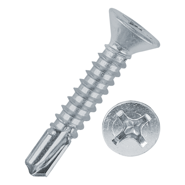 Self drilling screw, countersunk, 4.8mm (No.10) x 16mm, BZP, DIN 7504 part of a growing range at Fusion Fixings