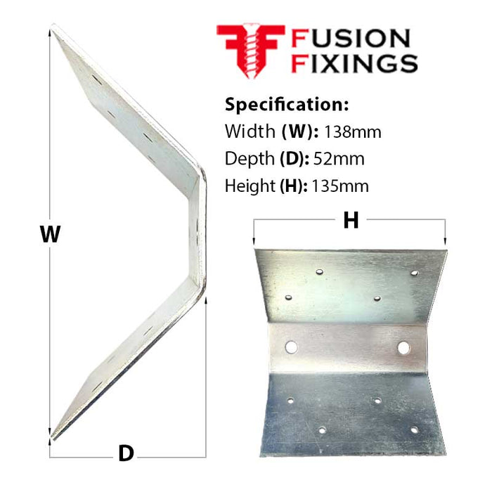 Size guide for the Decking Frame Corner Support Bracket Kit