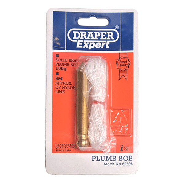 Draper Expert 100g Brass Plumb Bob, 5M Nylon Line (Approx.) 5188A (60698) - CLEARANCE