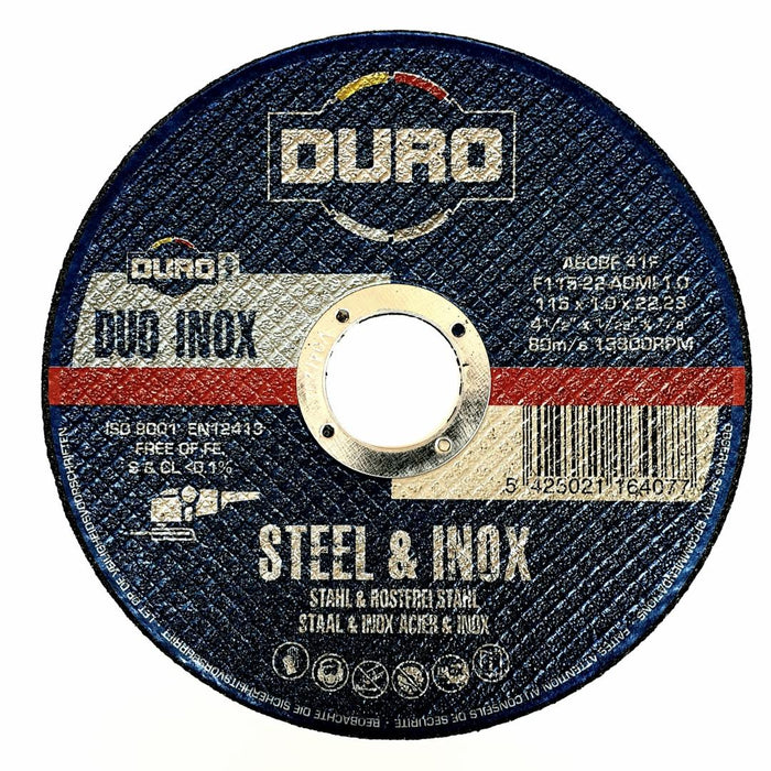 Duro A60BF-41F Steel & INOX Angle Grinder Disc 115mm x 1mm x 22.23mm