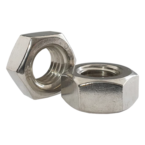 Product photography for M2.3 Hex Full Nut, Hexagon Nut Metric Coarse A2 Stainless DIN 934