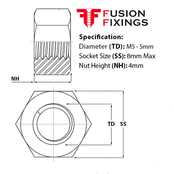 M5 Hex Full Nut, Hexagon Nut Metric Coarse A2 Stainless DIN 934