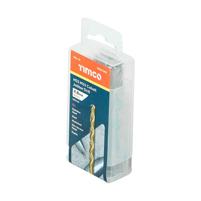 Timco 4.8 x 86mm HSS Jobber Drill Bits, Cobalt M35, Pack of 10 (HSSCO48)