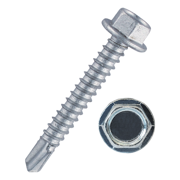 Product image for Self drilling screw, flanged hex head, 4.8mm (No.10) x 25mm, BZP, DIN 750 K part of a growing range from Fusion Fixings