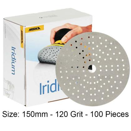 Product image for Mirka 150mm Iridium Sanding Discs (121 Holes) 120 Grit - Pack of 100, 246CH09912