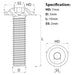 Size guide for the M3 x 10mm Flanged Socket Button Head Screw, Self-Colour, Grade 10.9