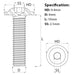 Size diagram for the M4 x 10mm Flanged Socket Button Head Screw, BZP, Grade 10.9