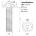 Size diagrame fopr the M5 x 12mm Socket Button Flange Screw BZP Grade 10.9. Part of a growing range of button hed socket screws available from Fusion Fixings