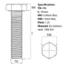 Size guide for the M8 x 95mm Hex Set Screw (Fully Threaded Bolt) A2 Stainless Steel DIN 933