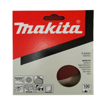 Makita 125mm Sanding Discs (8 holes), 100 Grit, Pack of 10, P-43561. Part of a growing range of sanding discs from Fusion Fixings.