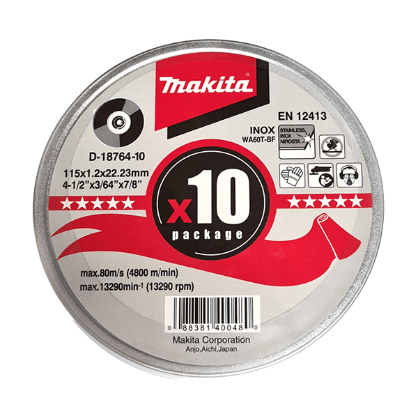 Product image for the Makita 115mm Thin Metal Cutting Discs - Pack of 10, D-18764-10