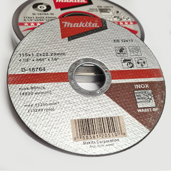 Product disc image for the Makita 115mm Thin Metal Cutting Discs - Pack of 10, D-18764-10