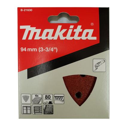 Makita 94mm Sanding Sheet (6 holes), 80 Grit, Pack of 10, B-21630. Part of a growing range of abrasives available at Fusion Fixings