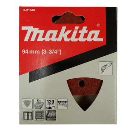 Makita 94mm Sanding Sheet (6 holes), 120 Grit, Pack of 10, B-21646. Part of a growing range of sanding sheets in stock at Fusion Fixings