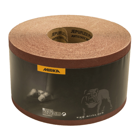 Product image of the Mirka Avomax Antistatic 115mm x 50m Abrasive Roll with P100 Grit, 4251100110. Part of a growing range at Fusion Fixings.