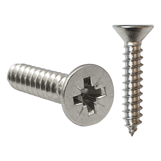 5.5mm (No.12) x 13mm Pozi Countersunk Self-tapping Screw A2 Stainless DIN 7982C Z