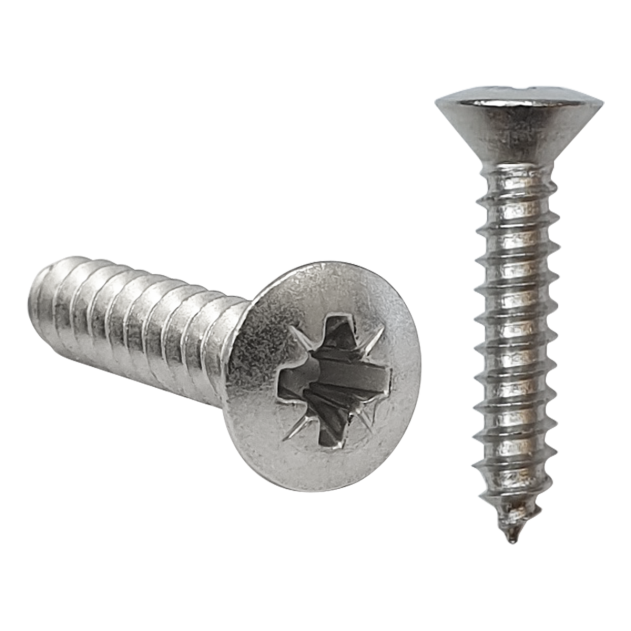 4.2mm (No.8) x 45mm Pozi Raised Countersunk Self-tapping Screw A2 Stainless DIN 7983C Z